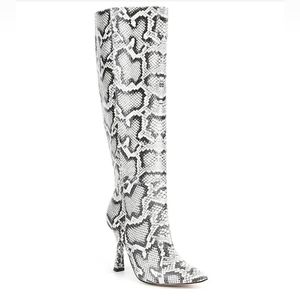 Gianna Bini Snakeskin Leather knee high heel Boots New Lennoxe White Black Gray